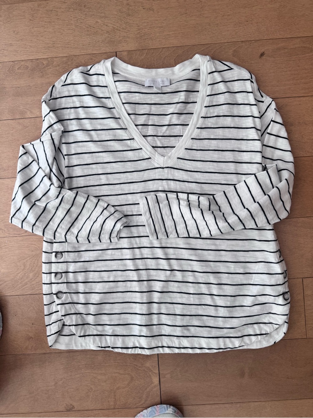 The White Company (UK Brand) White Cotton Top with Black Stripes